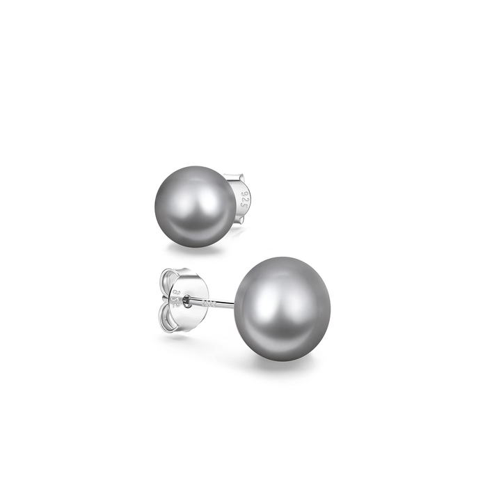 Cloud Grey Pearl Button Earrings