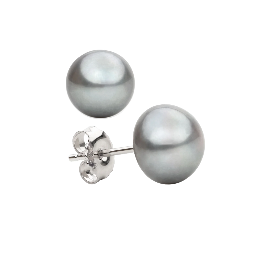 Cloud Grey Pearl Button Earrings